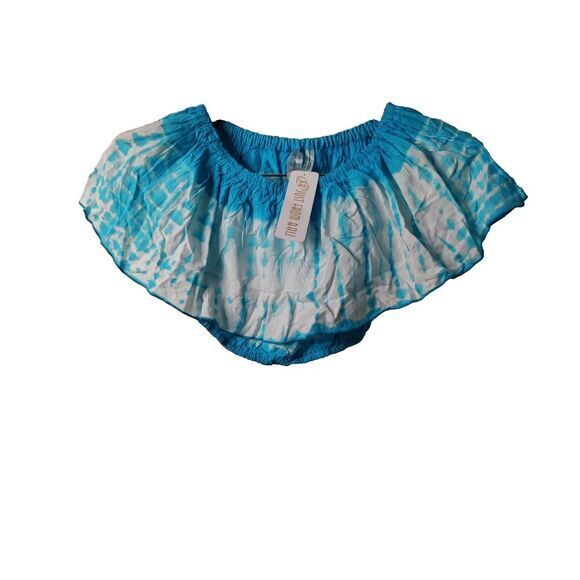 Just From Bali Crop Top Teal & White Tye Dye One Size Elastic Fit Beach Boho NWT - Picture 1 of 6
